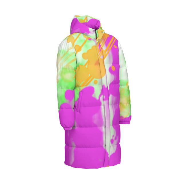 Preview: Warme Wintermantel mit Hundemotiv Angel– Popart Hundemotiv, 90% Daunen, 10% Federn, bunt, stylisch, AmStaff, Staff, Staffordshire, Pitbull, Pit, Soka, Größe XS- 4XL